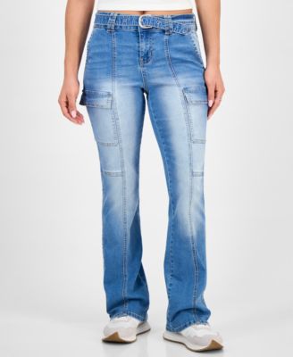 Juniors' Belted Cargo Bootcut Jeans