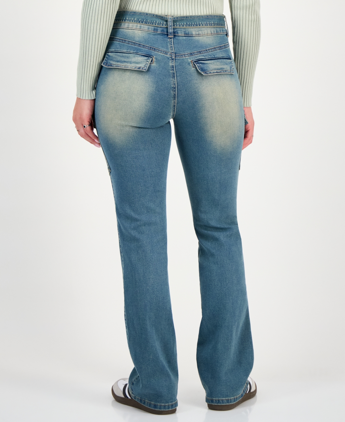 Madden Girl Juniors' Belted Cargo Bootcut Jeans In Blue