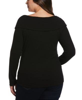 Plus Size Marilyn Ribbed Crossover Long Sleeve Top
