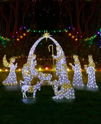 Lighted Fabric Christmas 2D Iridescent Nativity Scene Outdoor D&eacute;cor, Set of 11