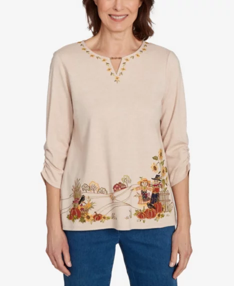 Petite Scarecrow Border Top - Oatmeal