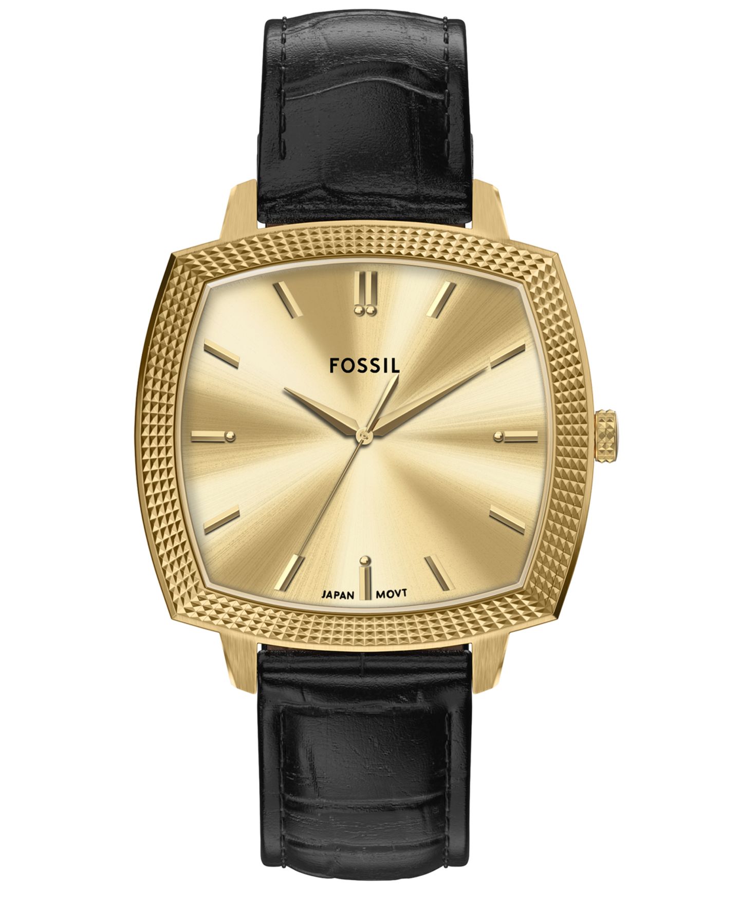 Часы Fossil Nick Jonas x Machine Luxe унисекс, чёрный кожаный ремешок под крокодила, 37 мм — фото 1