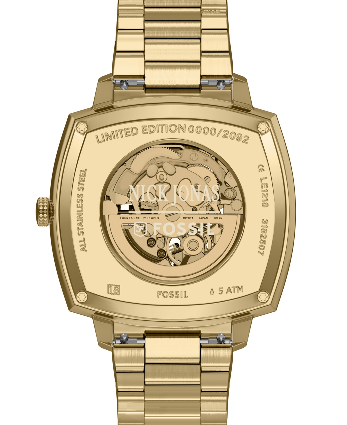 Fossil Unisex Nick Jonas X Machine Luxe Automatic Gold-tone Stainless Steel Watch, 40mm In Gold