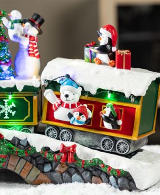 20" Lighted Resin Christmas Santa Train Village