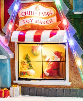 10.75" Lighted Resin Christmas Toy Market Village