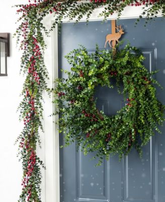 9 ft Polyethylene Christmas Dripping Eucalyptus Garland with Berries
