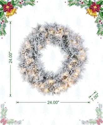 24" Pre-Lit Snow Flocked Pine Christmas Wreath
