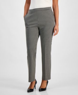 Petite Houndstooth Mid Rise Pull-On Pants