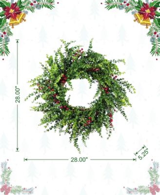 28" Polyethylene Christmas Dripping Eucalyptus Wreath with Berries