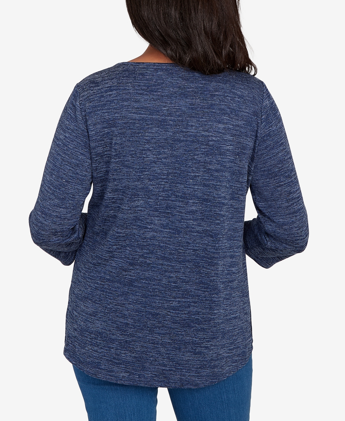 Alfred Dunner Petite Melange Side Button Top With Necklace In Blue