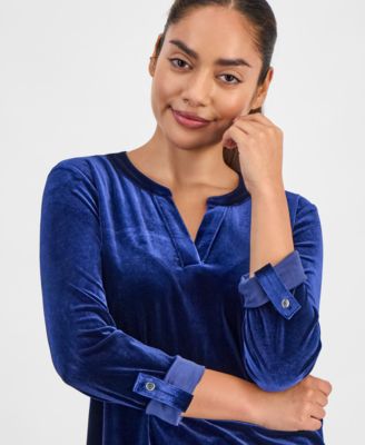 Petite Velour Split-Neck Top
