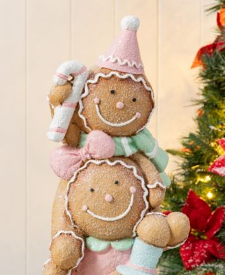 29.25" Resin Christmas Macaron Stacked Gingerbread Man Porch D&eacute;cor