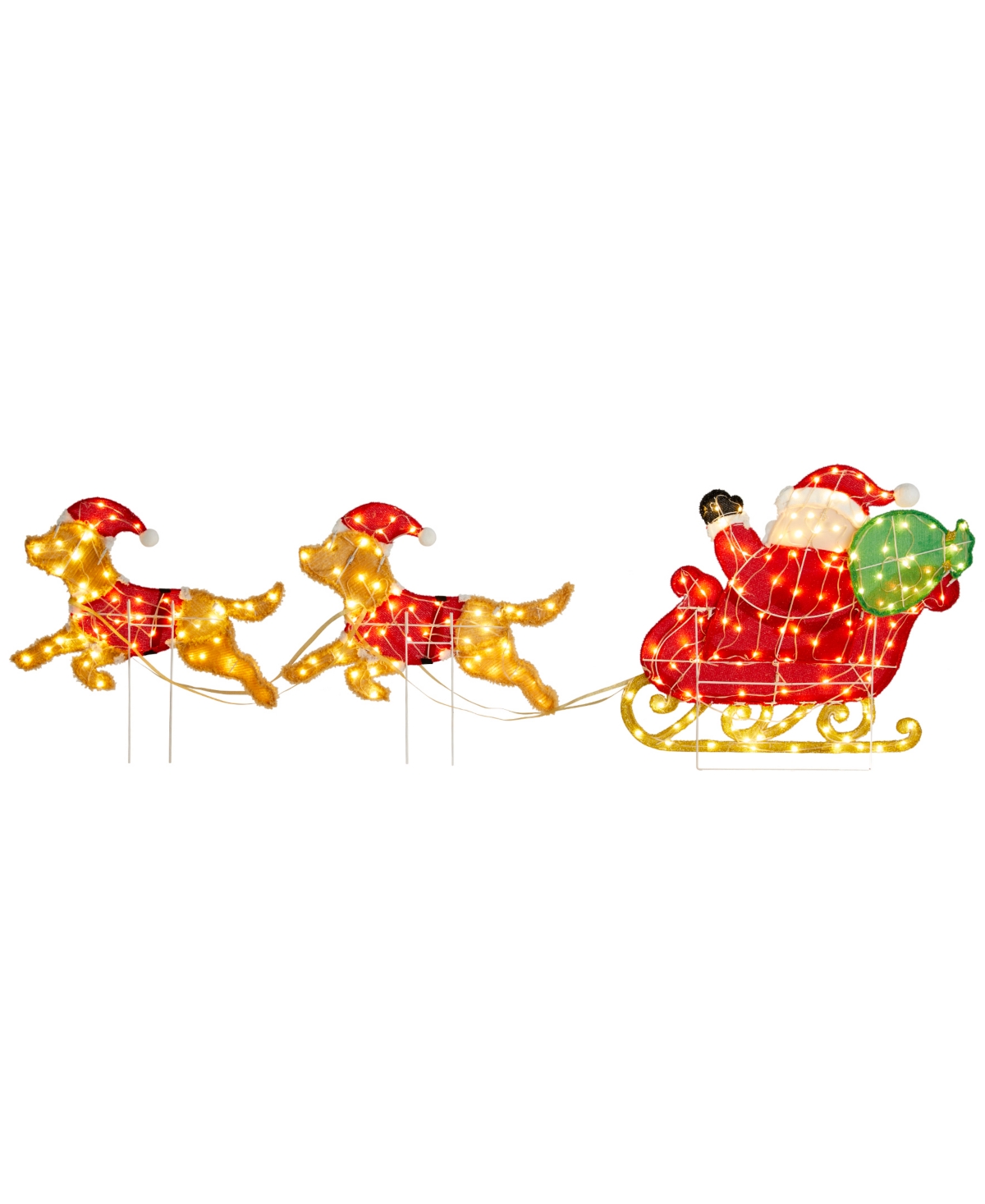Glitzhome 90.5" Fabric Christmas 2d Dog With Santa Sleigh Lighted Outdoor Decor In Multi