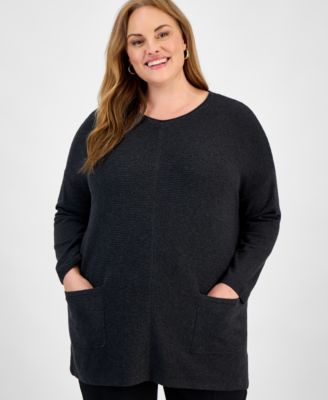 Jones New York - Plus Size Crewneck Long-Sleeve Jacquard Top