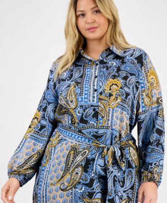 Plus Size Paisley Tie-Waist Tiered Midi Dress