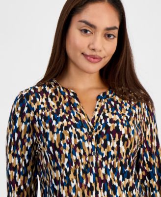 Petite Printed Henley Top
