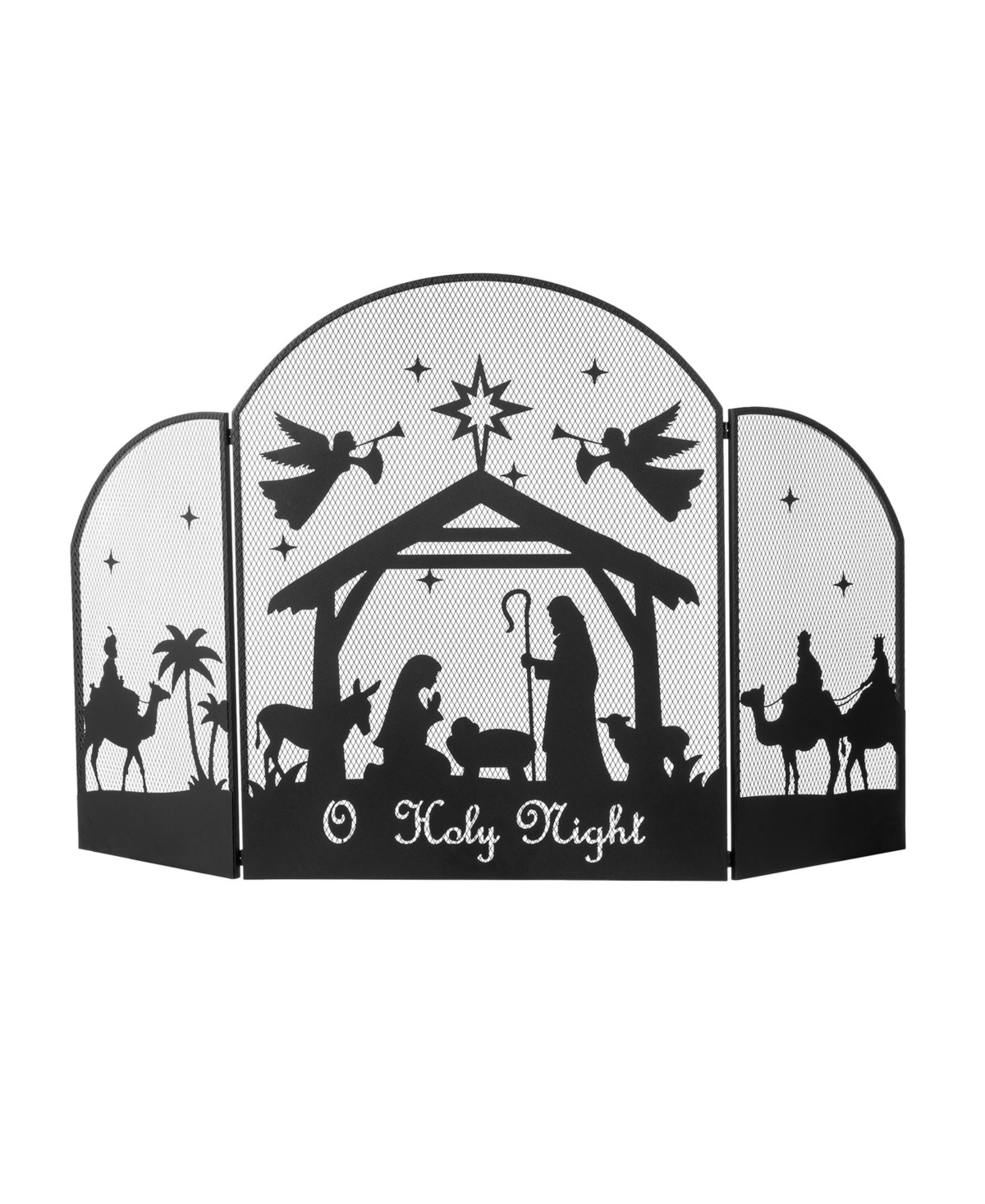 48" Metal Christmas Mesh Silhouette Nativity Scene Screen - Black