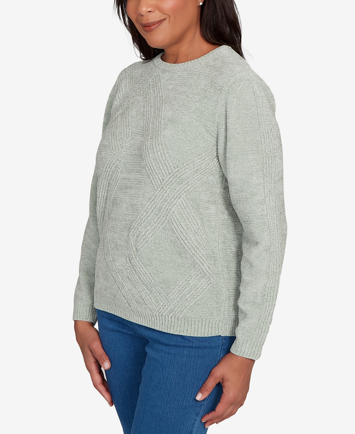 Alfred Dunner Petite Chenille Pullover Sweater In Gray