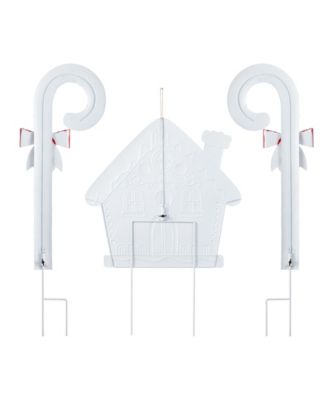 Metal Christmas Gingerbread House and Candy Cane Yard Stakes, Set of 3