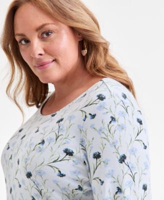 Plus Size Printed Long-Sleeve Top, Macy's Exclusive