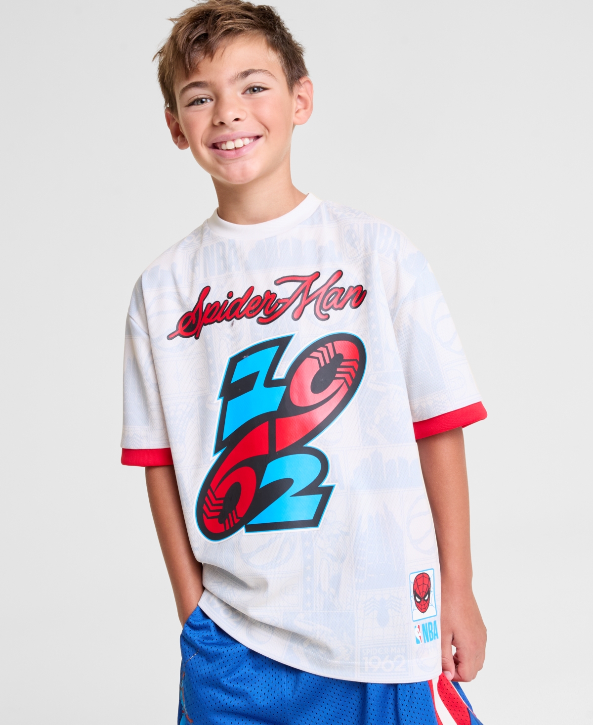 Macy's Marvel X Nba Kids Spider-man 1962 Printed Short Sleeve Jersey, Macy's Exclusive In White
