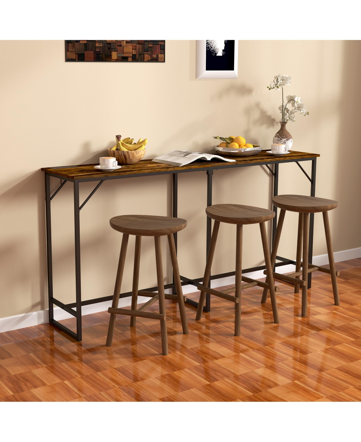 Homcom 70" Bar Table with Charging Station, Bar Height Pub Table,