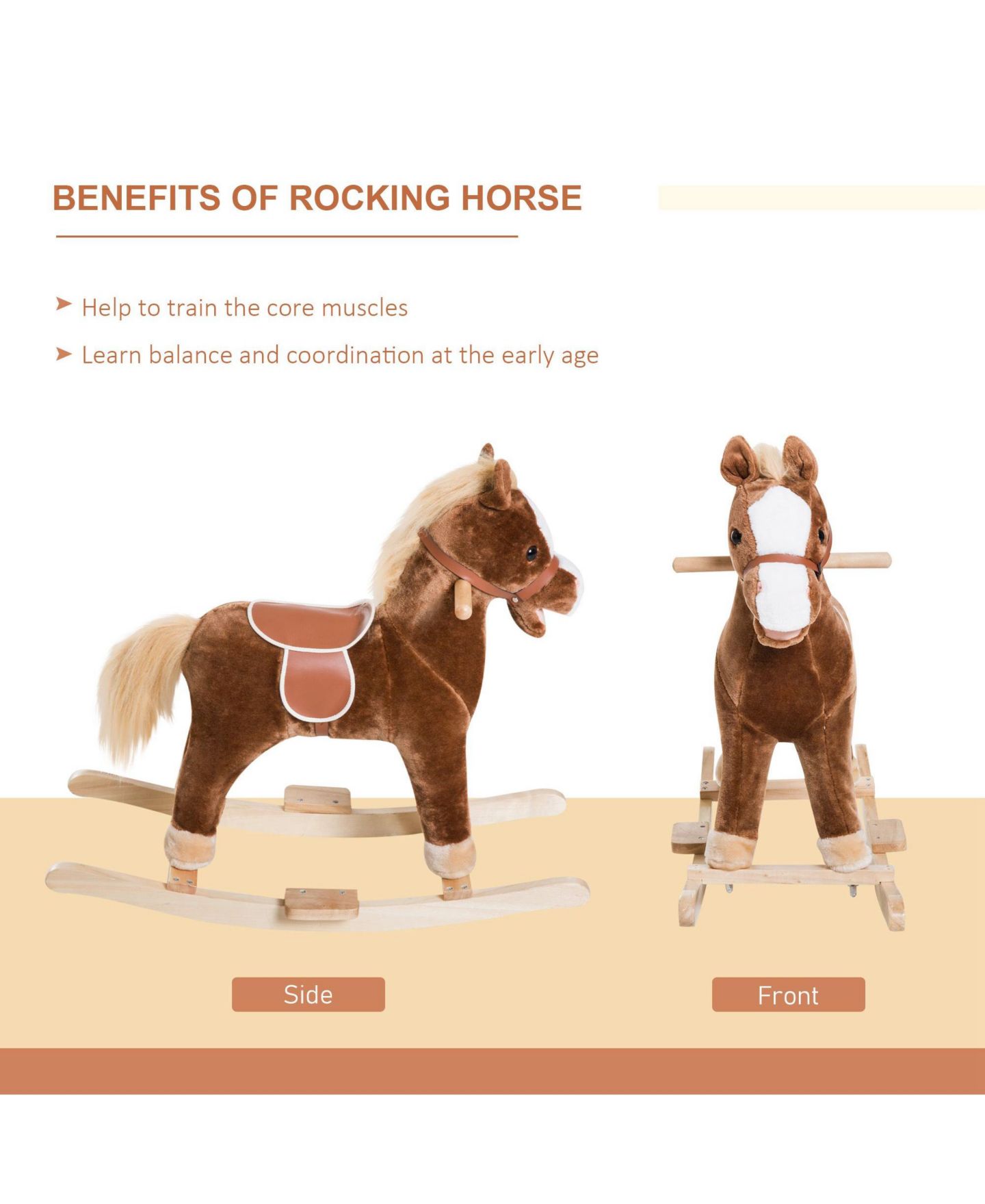 Детская мягкая игрушка Qaba Kids Plush Rocking Horse With Simulated Sounds, 88-Lb. Capacity, Ages 3-4 — фото 6
