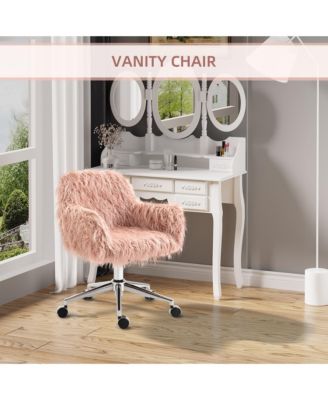 Faux Fur Home Office Chair, Vanity Chair w/ Adjustable Height,