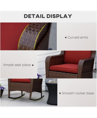 Wicker Rocking Chair, Outdoor Rocker w/ Cushions, Wine