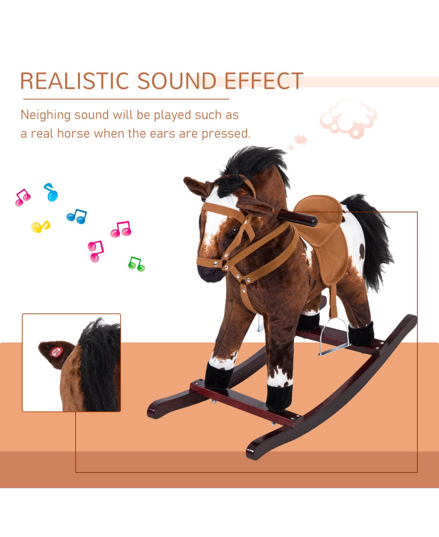 Детская мягкая игрушка Qaba Metal Plush Rocking Horse, 88 lb. Weight Capacity, Ages 3+ — фото 4
