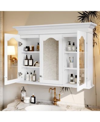 40" Glass Mirror Adjustable-Shelf Wall-Mounted Medicine Cabinet