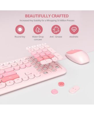 Cute Colorful Keyboard and Mouse Wireless Silent, Full-Size Retro Typewriter Wireless Quiet Slim Keyboard Low-Noise 2.4GHz for Computer, Desktop, Laptop(6-Ocean Dusty Pink)
