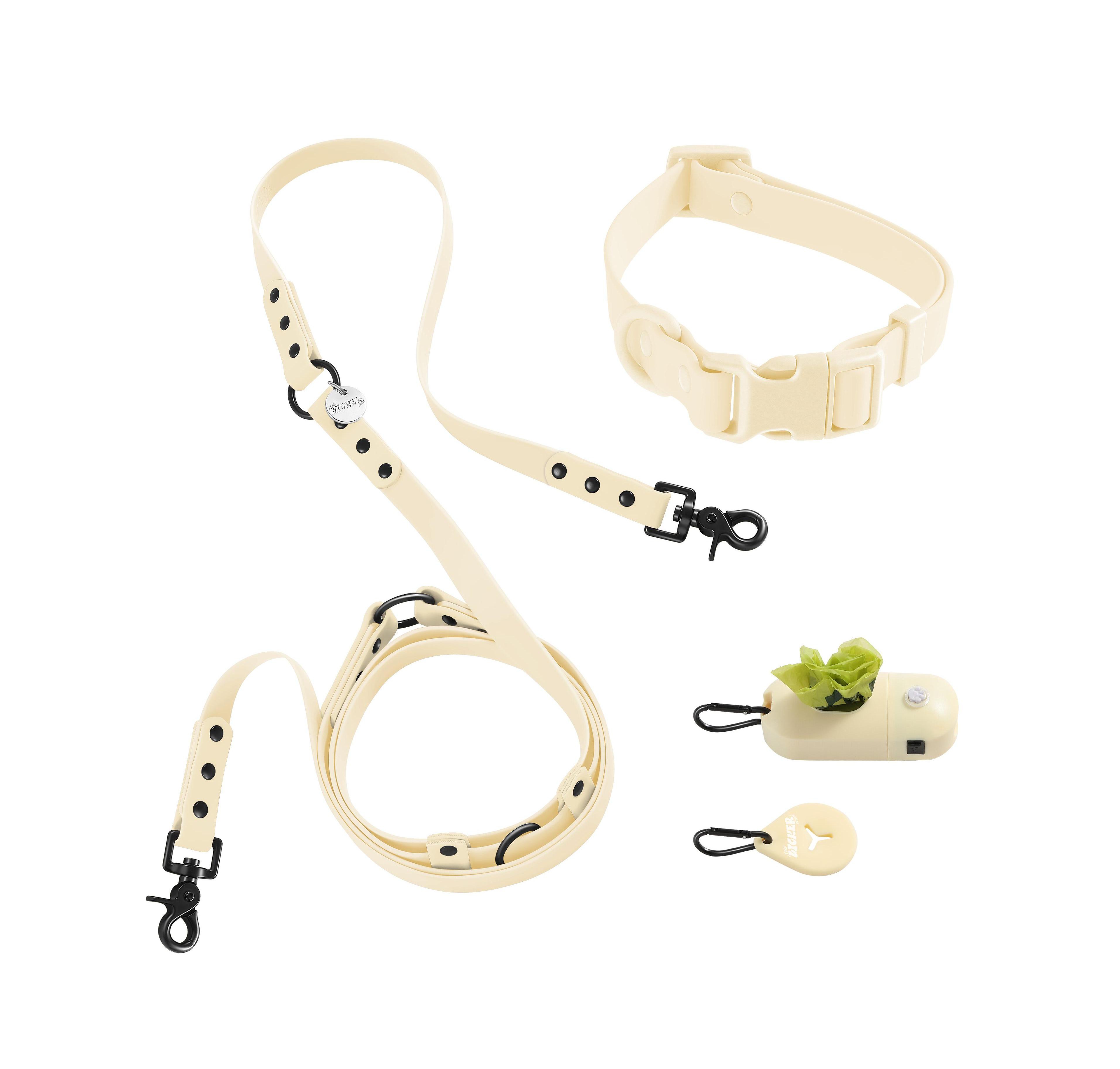 The Licker Store, Luna 8FT Adjustable 6-in-1 Waterproof Hands-Free Leash and Collar with Led Flashlight, Bag Dispenser