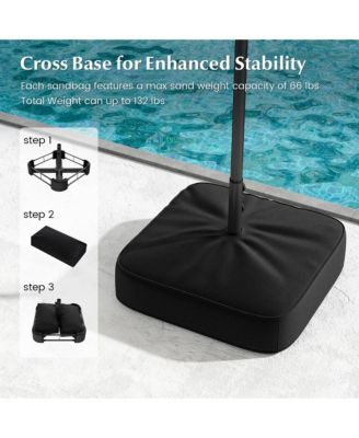 13FT Double-sided Patio Umbrella w/ Solar Lights Crank Handle Umbrella Base