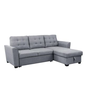 90.5"W Light Gray Linen Sleeper Sectional Sofa with Reversible Storage Chaise
