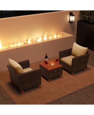Patio Conversation Set of 3 with Comfortable Cushions and Hidden Storage Coffee Table – Ideal for Outdoor Use