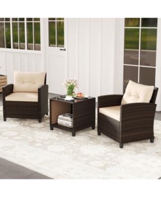 Outdoor 3-Piece Rattan Furniture Set with Comfortable Chairs and Coffee Table with Hidden Storage
