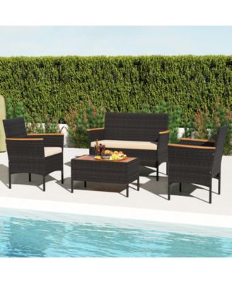 4-Piece Outdoor Wicker Sofa Set with Loveseat, 2 Chairs, and Coffee Table – Ideal for Patio or Garden