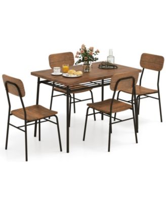 Modern 5-Piece Dining Table and Chair Set with Metal Frame and Storage Shelf – Ideal for Small Spaces