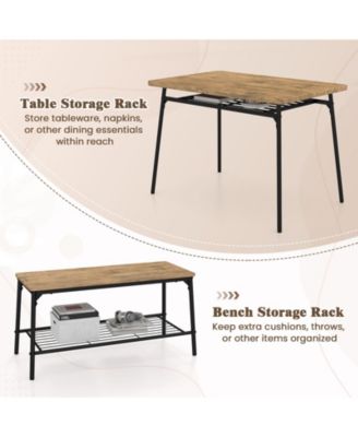 Modern 4-Piece Metal Frame Dining Set with Table, Bench, and 2 Chairs – Ideal for Compact Dining Spaces