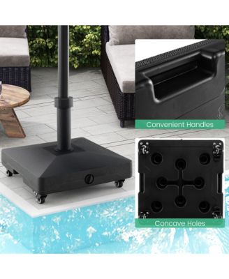 Patio Umbrella Base w/ 4 Universal Wheels 2 Receivers Square Pole Stand Outdoor