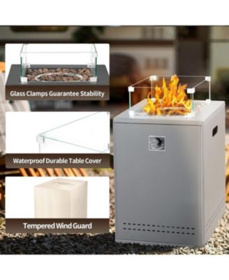 20" Square Fire Pit Table, Propane Fire Pit Table with Lava Rock/Windshield, for 20lbs Gas Tanks, Outdoor Fire Pit Table for Camping/Courtyard/Garden