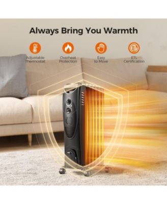 Portable Electric Radiator Heater, Oil Filled with 3 Heat Settings, Adjustable Thermostat, Overheat & Tip-Over Protection For Indoor Use, 1500W (Black)