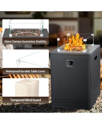 20" Square Fire Pit Table, Propane Fire Pit Table with Lava Rock/Windshield, for 20lbs Gas Tanks, Outdoor Fire Pit Table for Camping/Courtyard/Garden