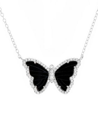 Butterfly Necklace with Black Onyx in 14k Gold Plated Sterling Silver - Rhodium plated silver 125$