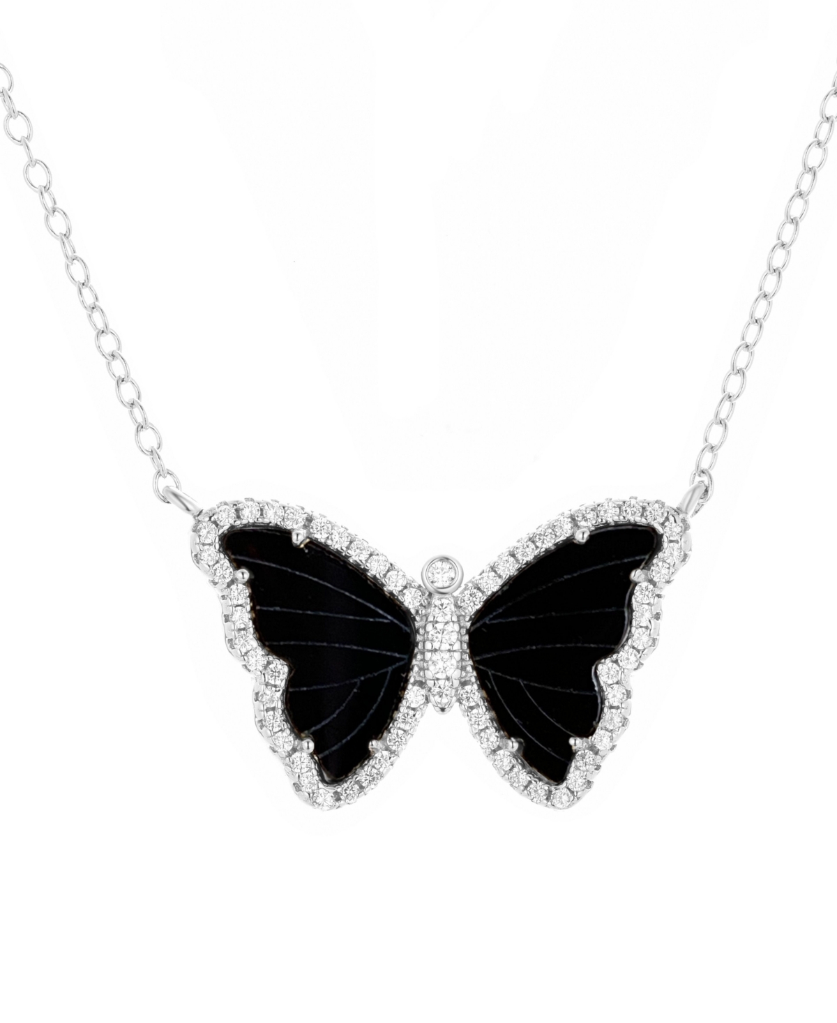 Butterfly Necklace with Black Onyx in 14k Gold Plated Sterling Silver - Rhodium plated silver