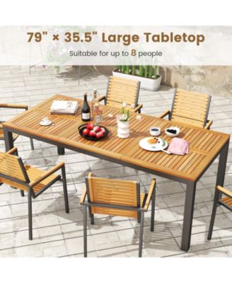 Patio Dining Table for 8 79'' Large Rectangle Table w/ Acacia Wood Tabletop