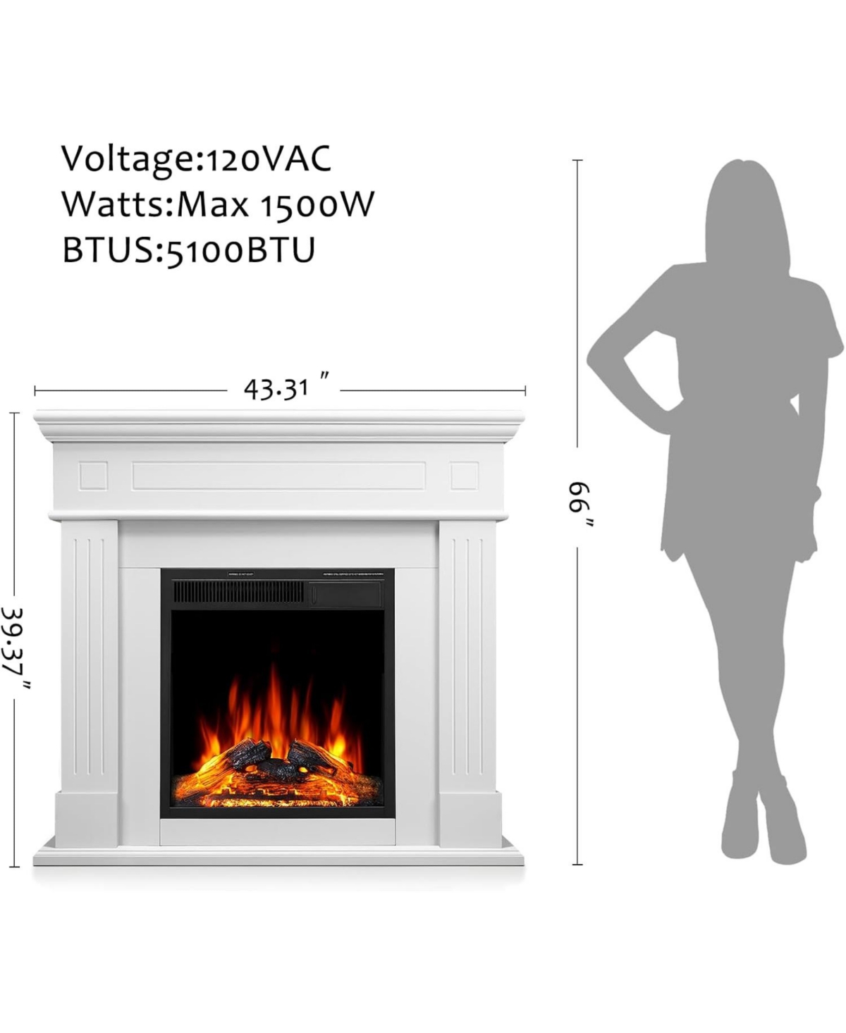 Cowsar 44" Electric Fireplace with Mantel, Free-Standing Heater with Wooden Surround and Log Effect, Remote Control, 750-1500W