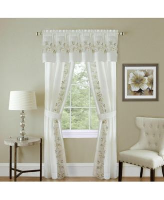 Complete 5 Pieces Window in a Bag Embroidered Floral Country Flax Sheer Curtain and Valance Set