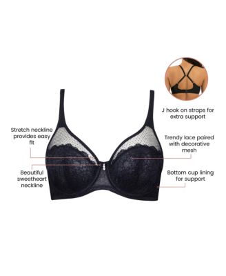 Women's Luxlacy Unlined Wired Bra, Black, 40H